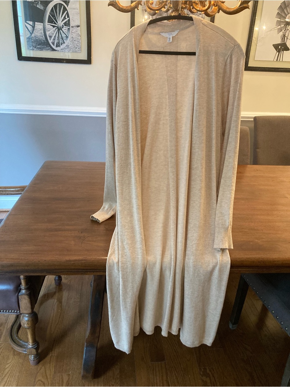 Time and Tru Light Beige Open-Front Long Cardigan